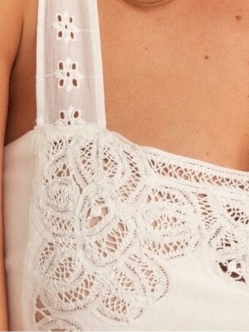 NWT White Eyelet Lace Mini Dress Cross Back Pockets Cottagecore Size Large. - Picture 9 of 14